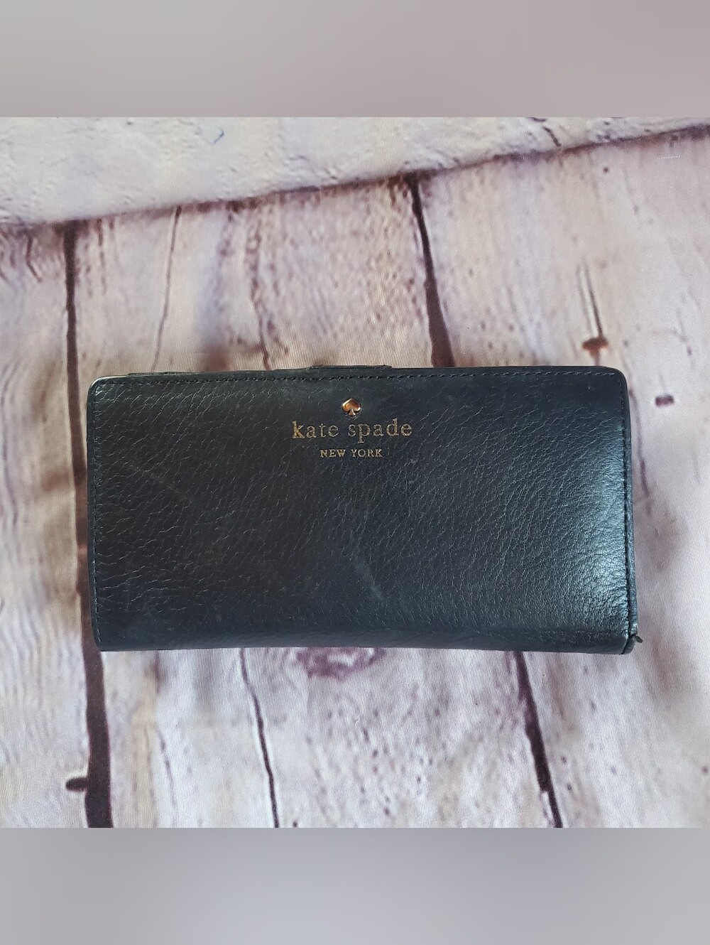 Kate Spade Slim Bailey Black Pebbled Leather Wallet Bifold Credit Checkbook